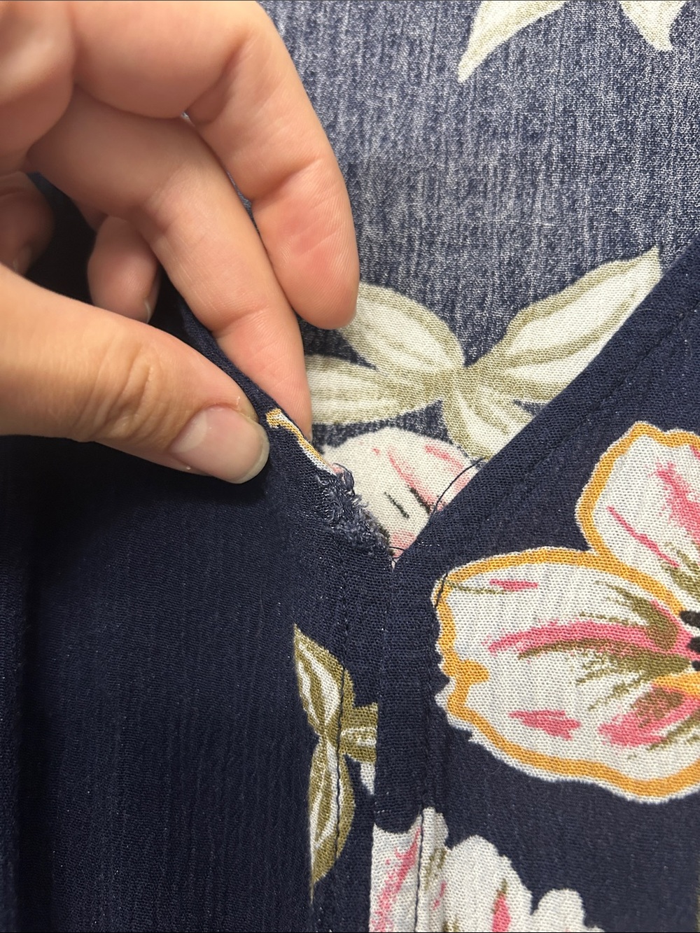 Navy Floral Tie-Front Top with Pink Flowers - Picture 3 of 4